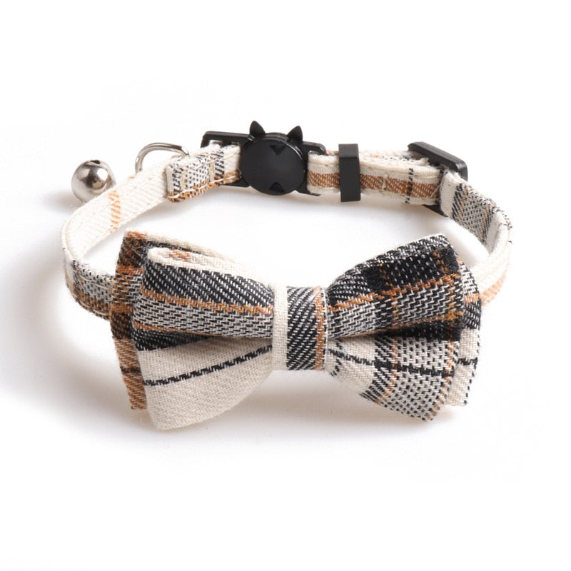 Plaid Dog Cat Collar Adjustable Cute Bowknot Buckle Necklace for pet