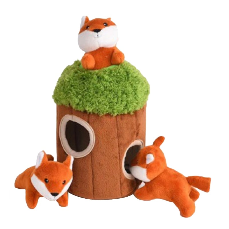Creative Creaking Plush Dog Toy Fun Hide Seek Puzzle Tree Hole for pet