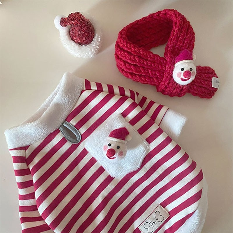 Christmas Santa Dog Clothes Cute Pullover with Scarf for pet
