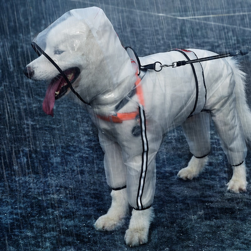 Dog Raincoat Four Feet Hooded Transparent Waterproof Clothes for pet