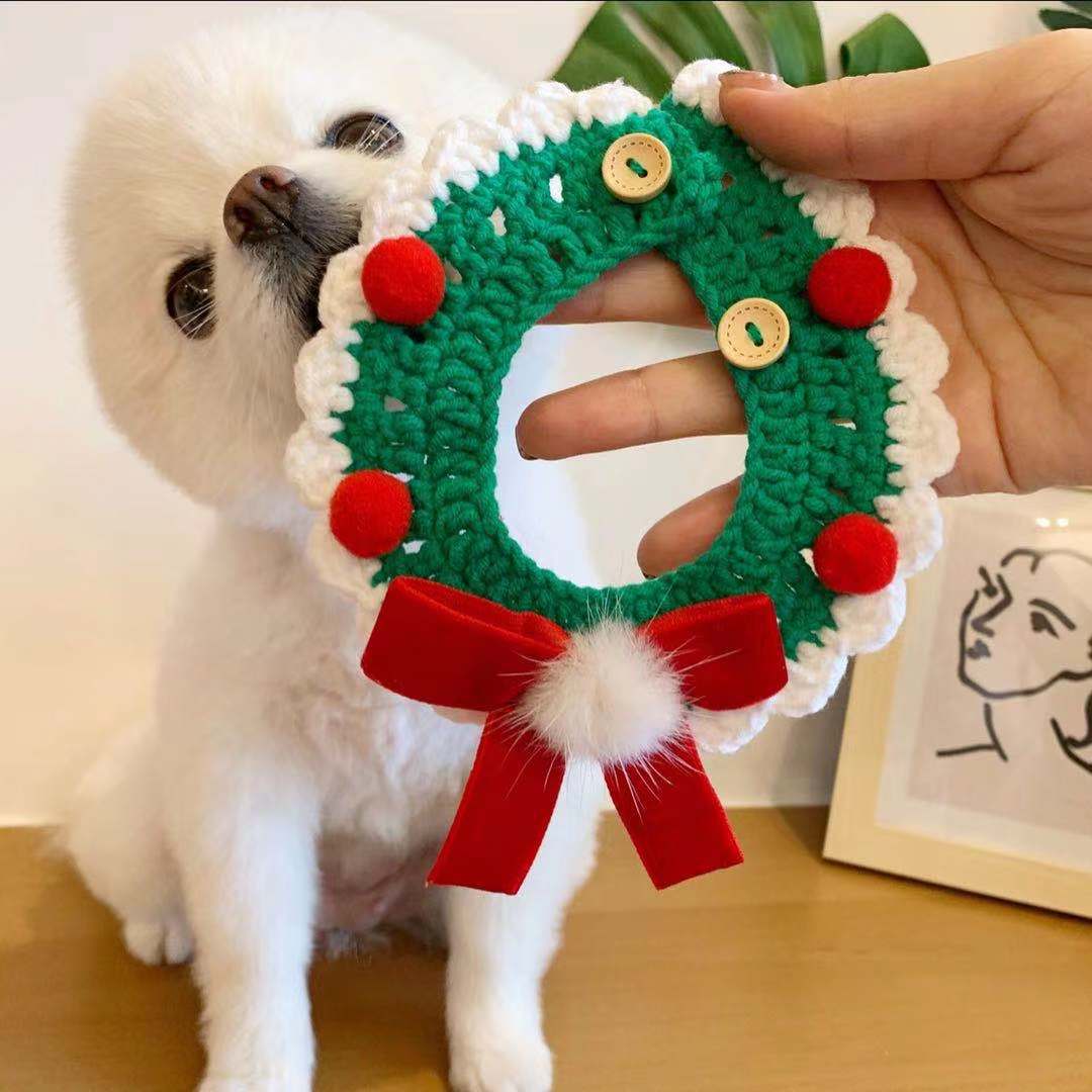 Cat Dog Rabbit Knitted Wool Christmas Bandanas Collar for pet