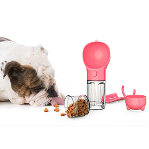 Portable Dog Water Bottle Food Feeder with Poop shovel 3 In 1 Leak-proof Multifunctional Dispenser for pet