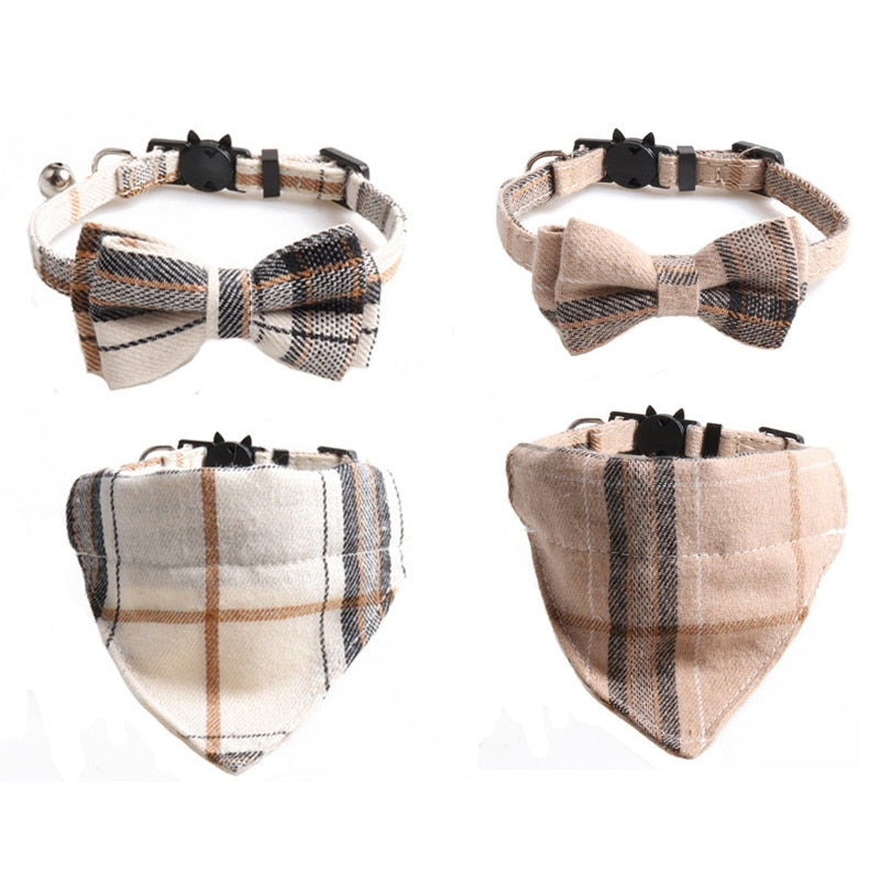 Plaid Dog Cat Collar Adjustable Cute Bowknot Buckle Necklace for pet
