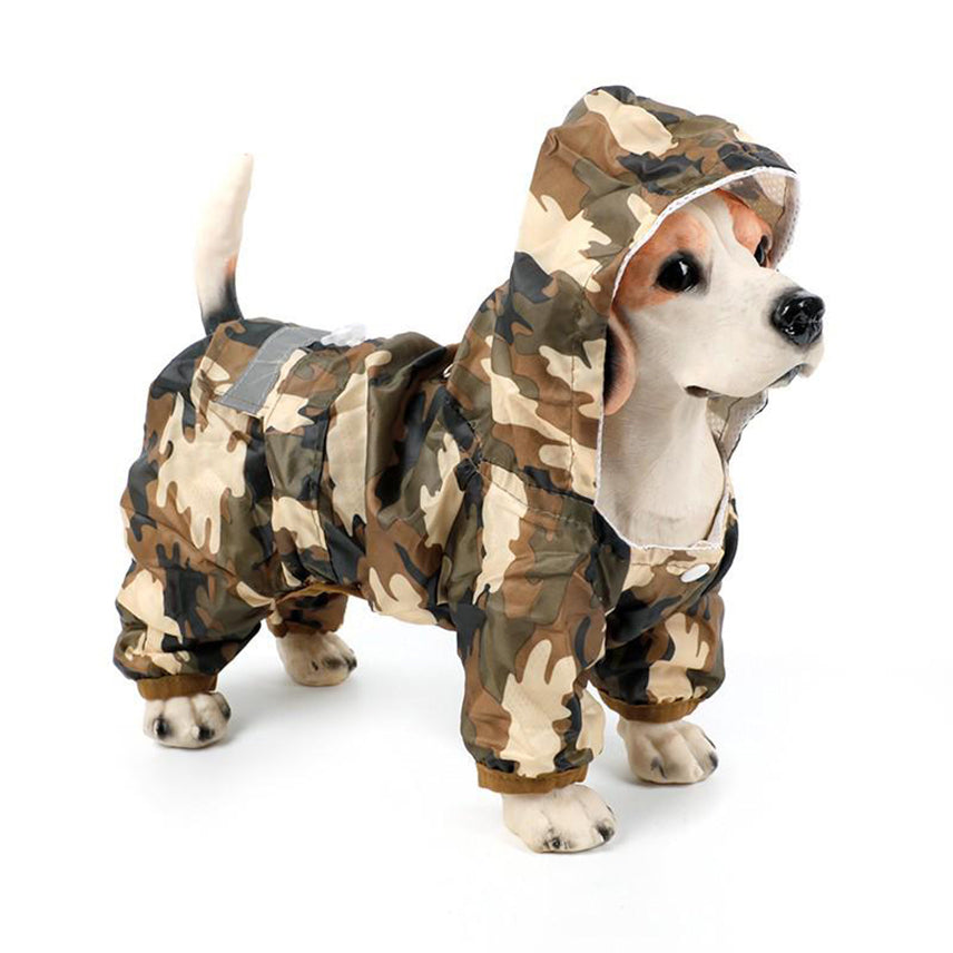Dog Military Style Rain Coat Clothes Waterproof Jacket Hood Jumpsuit for pet