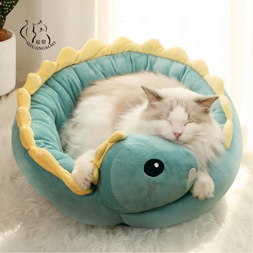 Dinosaur Round Cat Bed Mat Soft Nest House for pet