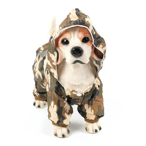 Dog Military Style Rain Coat Clothes Waterproof Jacket Hood Jumpsuit for pet
