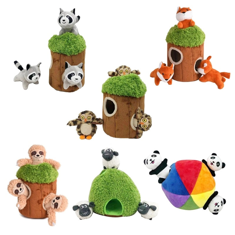 Creative Creaking Plush Dog Toy Fun Hide Seek Tree Hole for pet