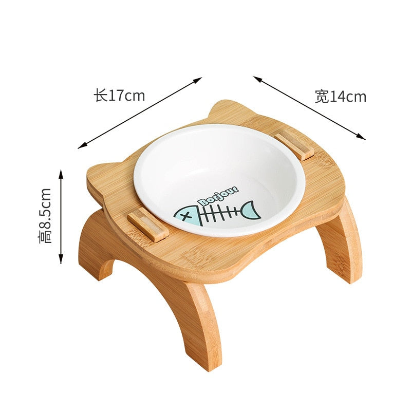 Dog Cat Food Bowl Bamboo Stand Water Feeder for pet