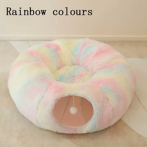 2 In 1 Round Cat Tunnel Soft Plush Bed Basket for pet