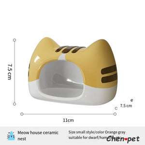 Hamster House Cute Cat Shape Ceramics Rats Shelter for small pet