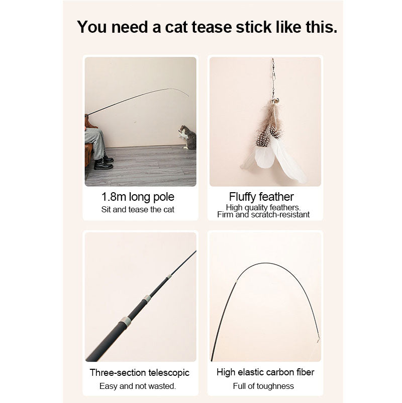 1.8m Super Long Carbon Fiber Cat Fishing Feather Stick Toy for pet