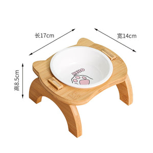 Dog Cat Food Bowl Bamboo Stand Water Feeder for pet