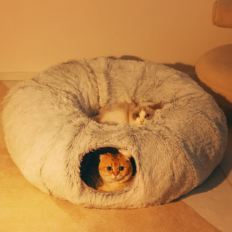 2 In 1 Round Cat Tunnel Soft Plush Bed Basket for pet