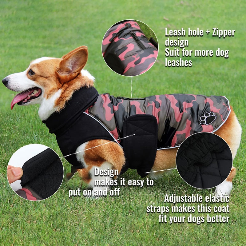 Turtleneck Dog Coat Warm Waterproof Jacket Reversible Clothes for pet