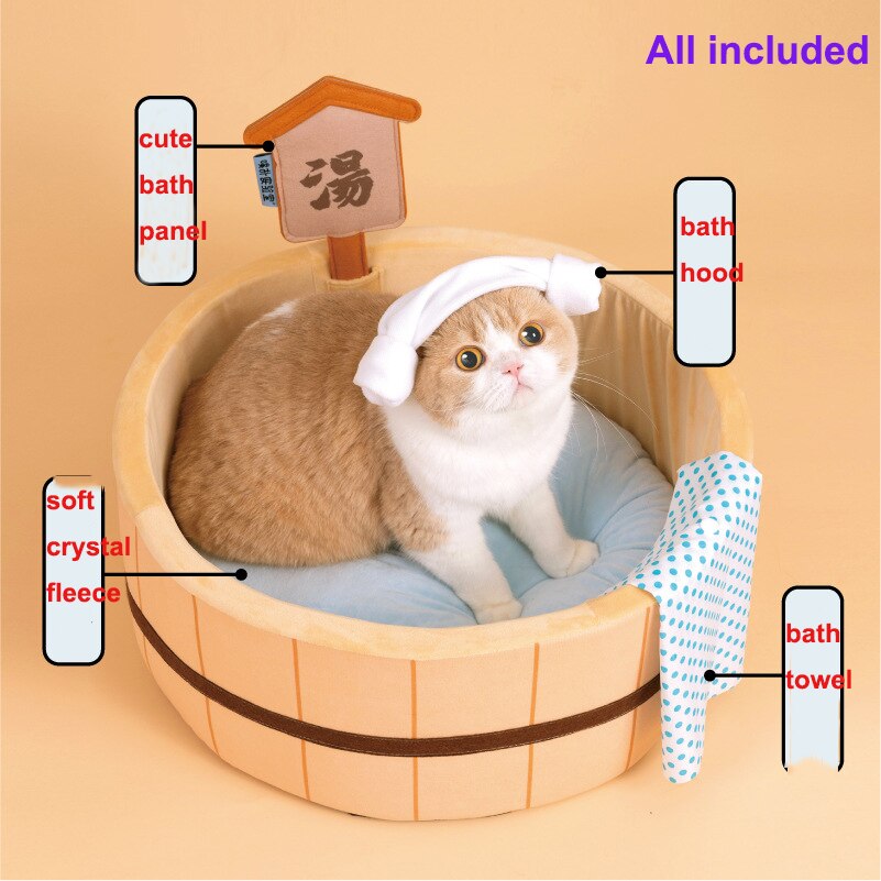 Japanese Style Cat Bed Comfy Bathtub Shape House for pet