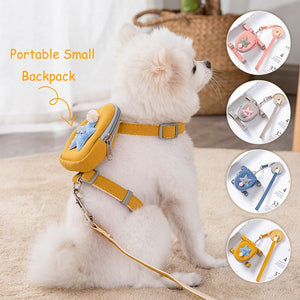 Cute Dog Cat Harness with backpack Walking Leash Chest Strap for pet