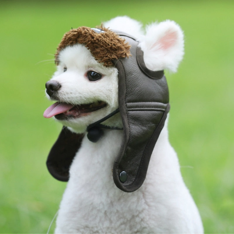 Dog Pilot Hat Leather Cap for pet