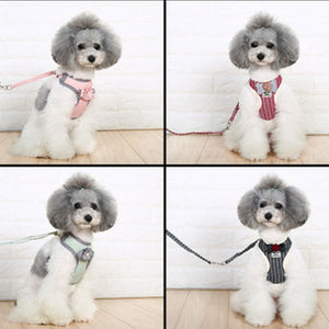 Adjustable Dog Cat Harness with Leash Square Stripes Soft Vest for pet