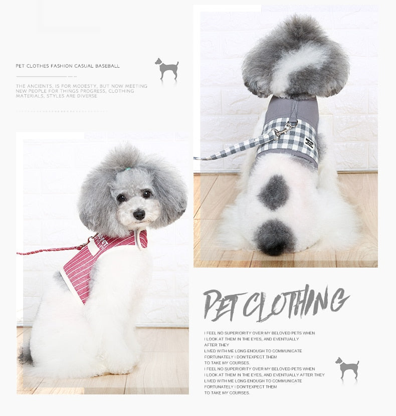Adjustable Dog Cat Harness with Leash Square Stripes Soft Vest for pet