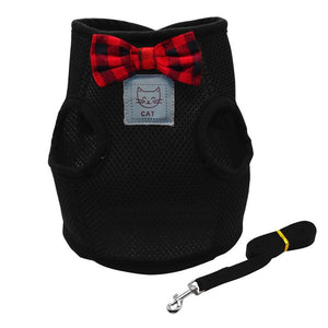 Mesh Bowtie Cat Harness Clothes with Leash for small pet