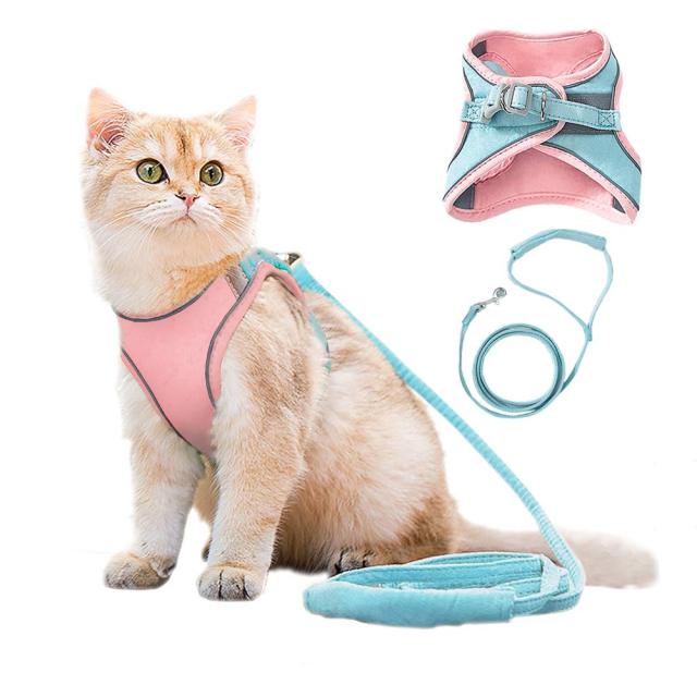 Dog Cat Harness and Leash Set for Outdoor Walking Collar Reflective Vest for pet