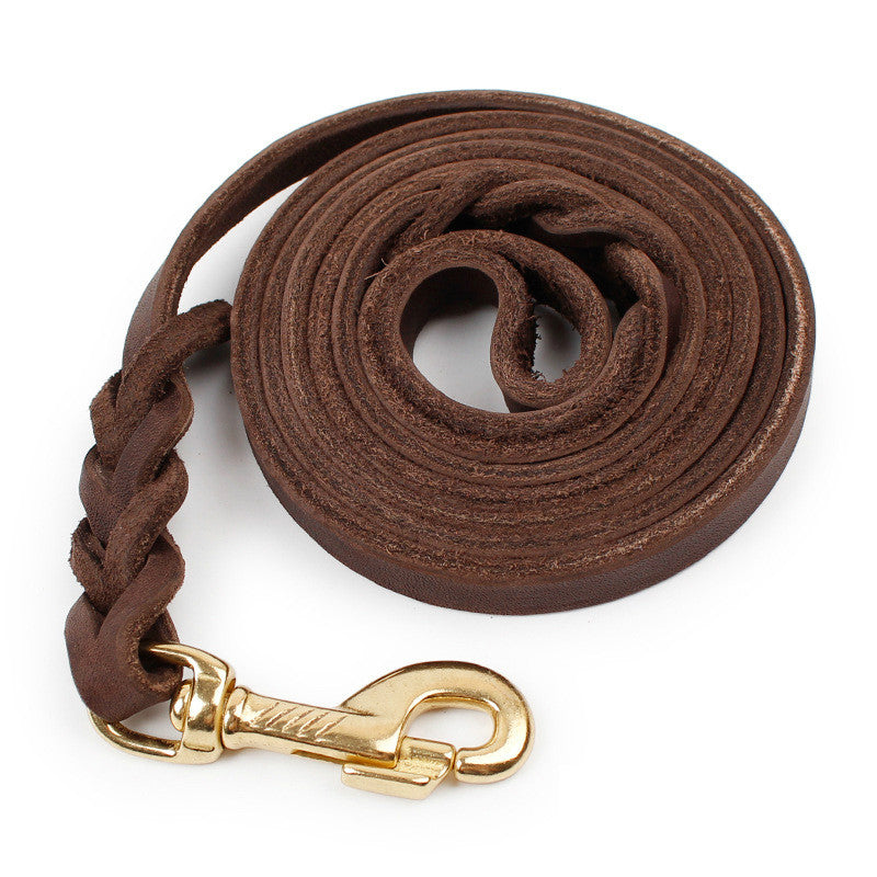 Leather Dog Leash Brown Braided Strong Strap for pet