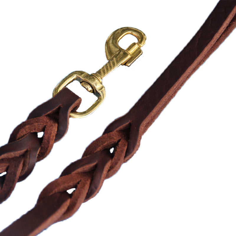 Width Leather Dog Leash Brown Braided Strong Strap for pet