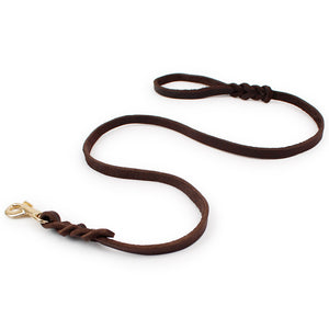 Width Leather Dog Leash Brown Braided Strong Strap for pet