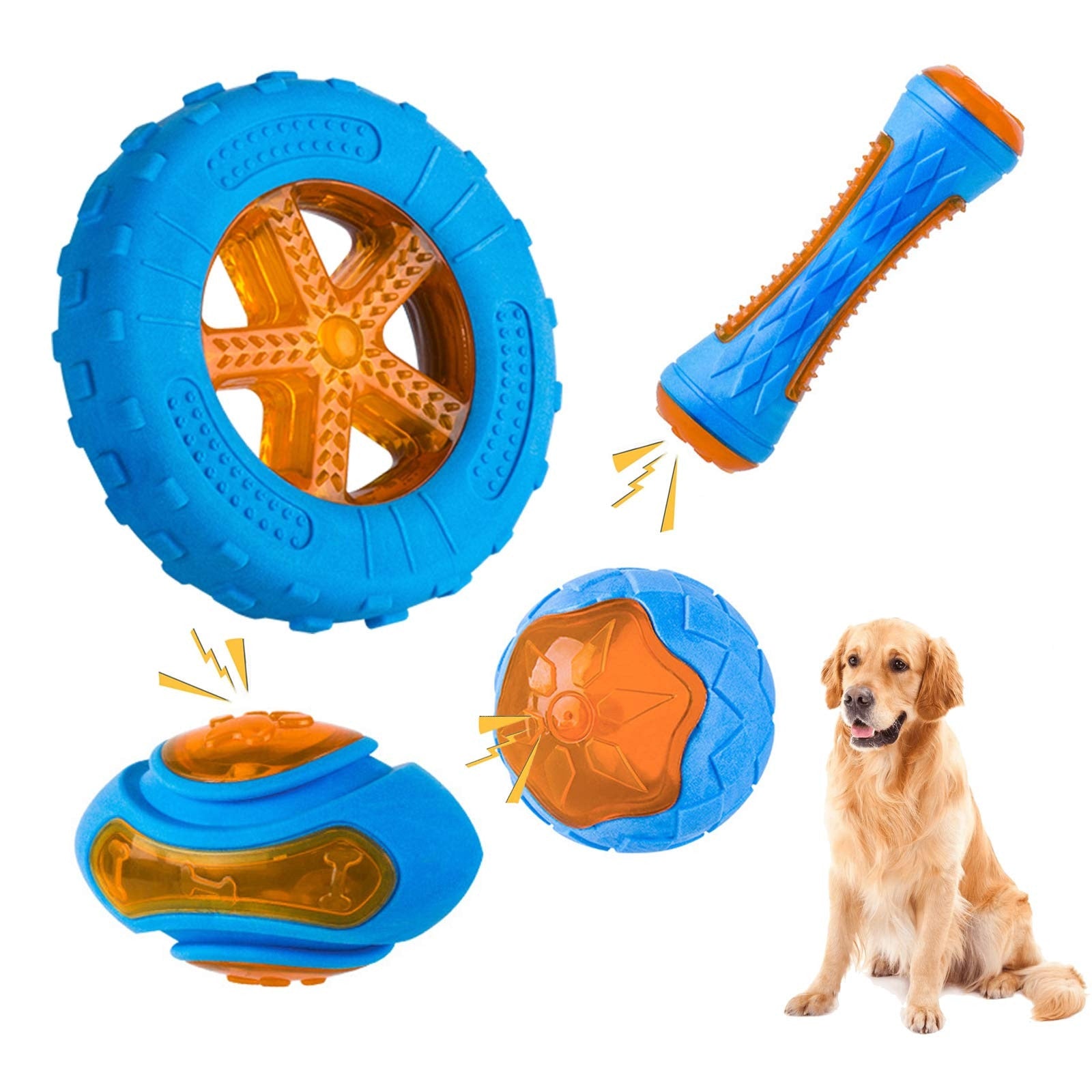 Rubber Dog Chewing Bite Squeaky Interactive Toy for pet