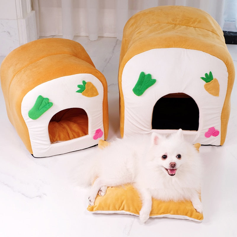 Semi-closed Comfy Fleece Dog Bed Cat Basket Mat for small pet
