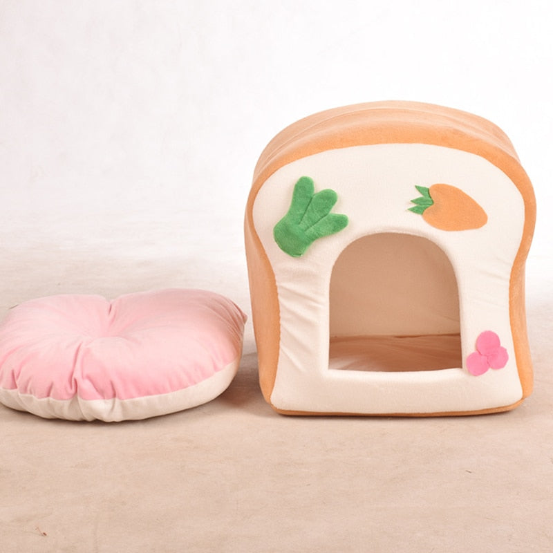 Semi-closed Comfy Fleece Dog Bed Cat Basket Mat for small pet