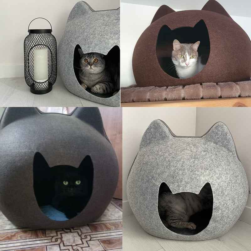 Cat shape Bed House Felt Cave with Cushion for Pet