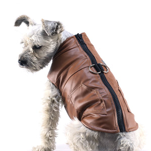 Waterproof Dog Leather Vest Jacket Pet Clothing