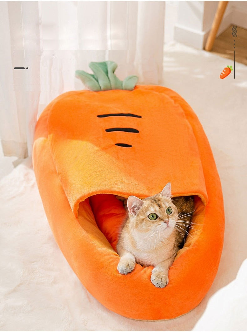 Velvet Cat Bed Carrot Semi-Closed Nest House for Pet 