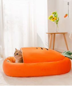 Velvet Cat Bed Carrot Semi-Closed Nest House for Pet