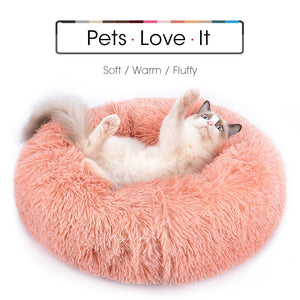 Round Long Plush Cat Bed House Cushion Zipper Washable for pet