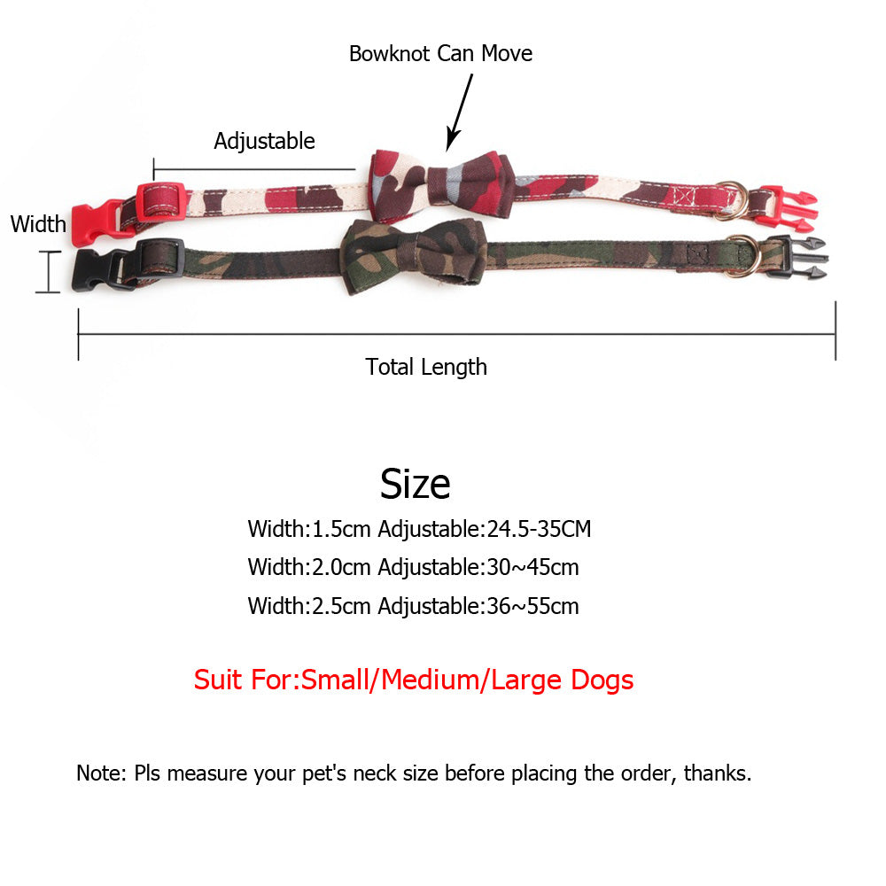 Plaid Printing Camouflage Dog Collars Cute Striped Bowknot for pet